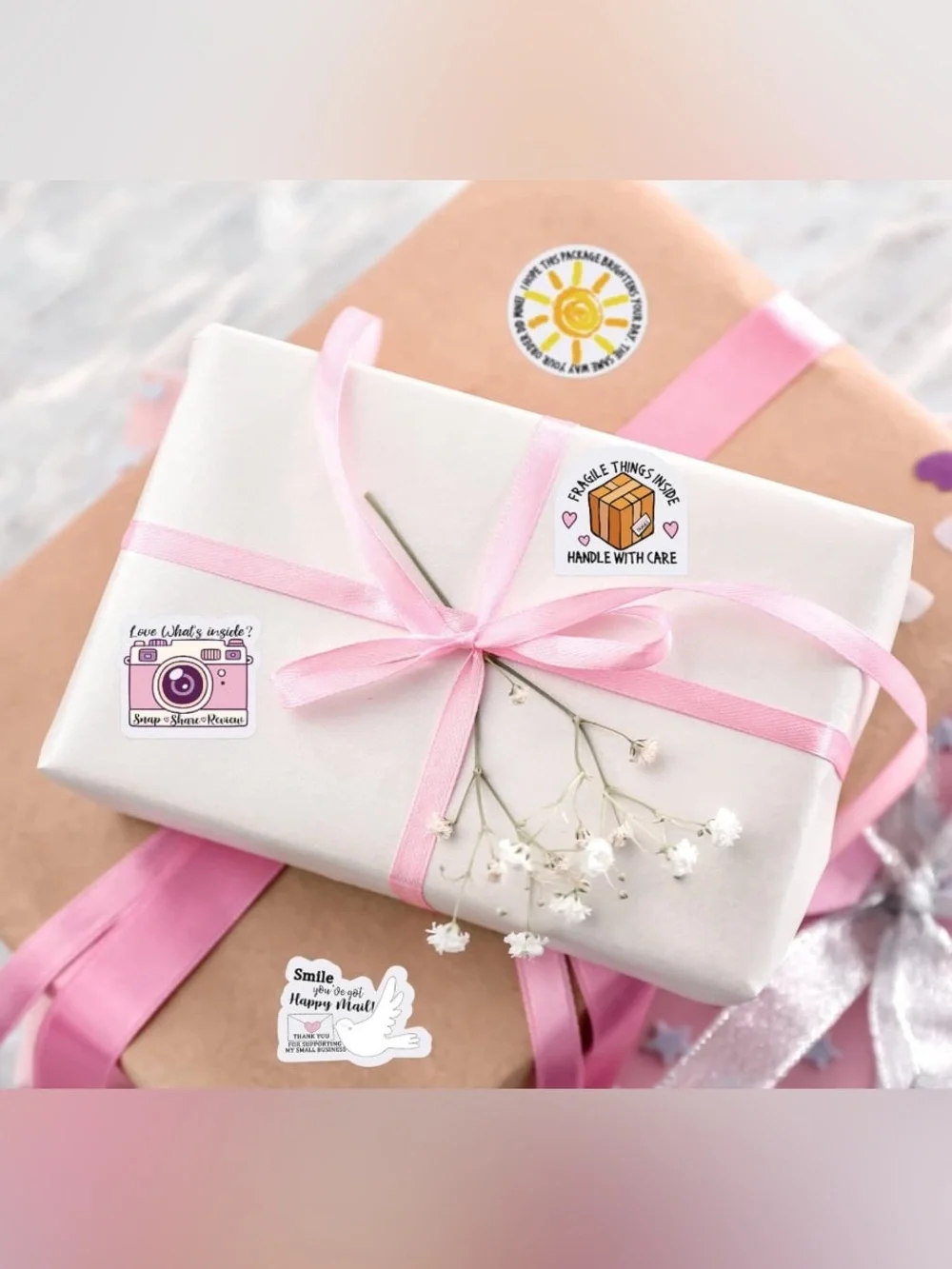 100 Mailing Stickers Thank you/ Fragile/ Review/ Happy Mail Packaging supplies